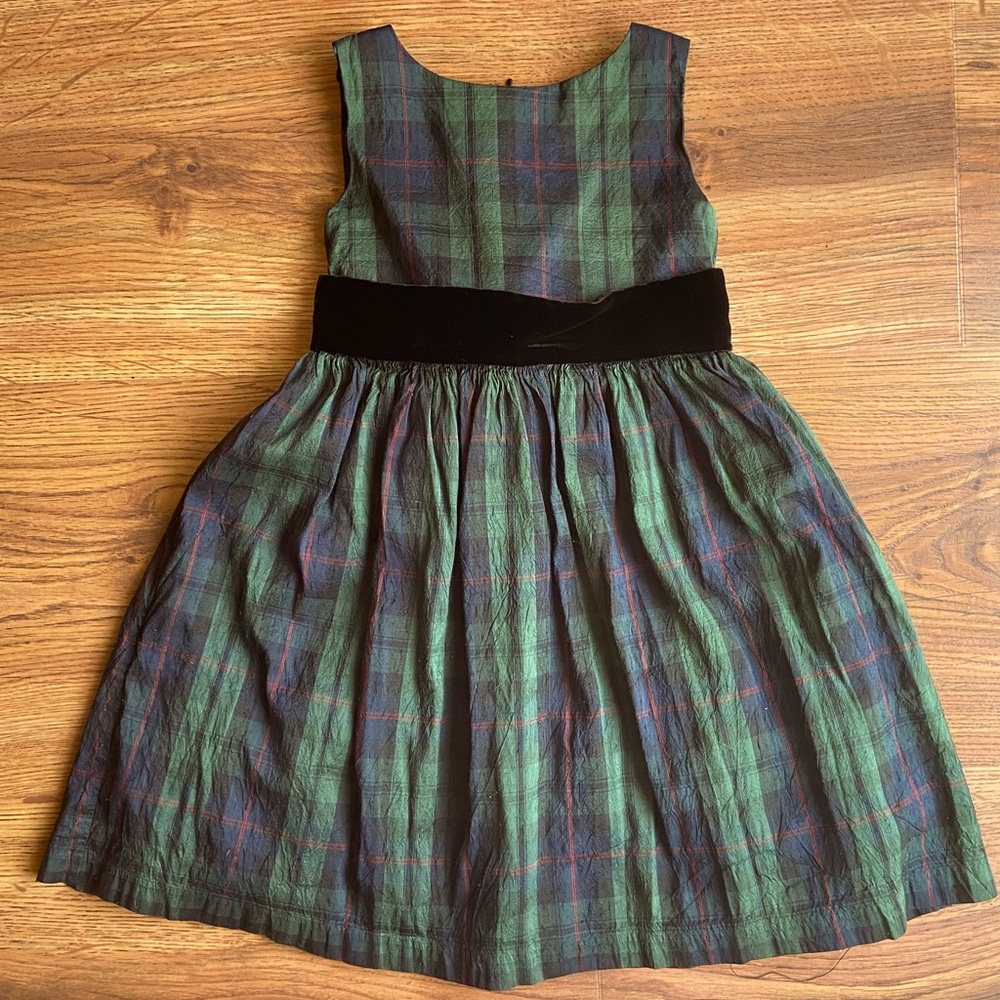 Gymboree green plaid dress with velvet bow size 5